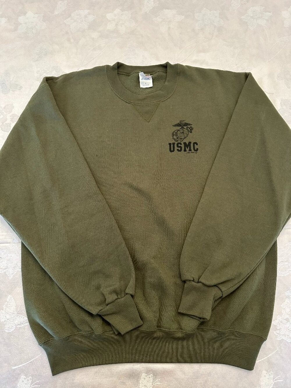 USMC Marine Corps Sweatshirt Olive Green Made USA Crewneck L